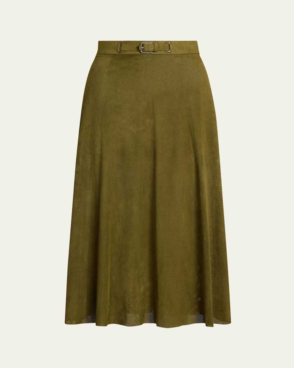 Kensley Perforated Suede Midi Skirt